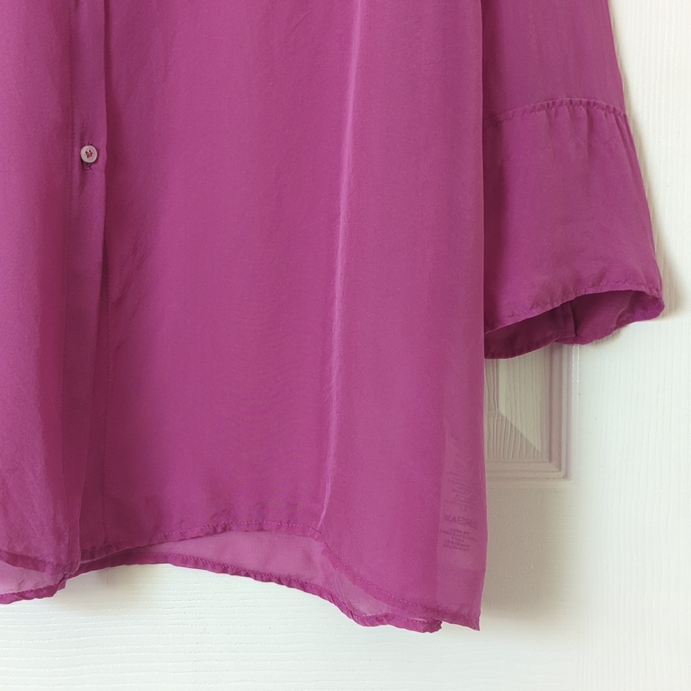 Free People Renata 100% Silk Sheer Long Sleeve Button Down Tunic Lush Viola S - Picture 9 of 13